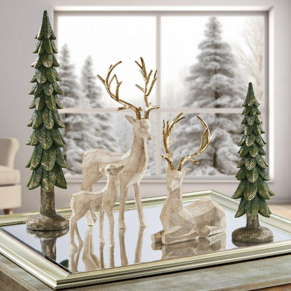 New Holiday Deer Family with Trees, Set of 5